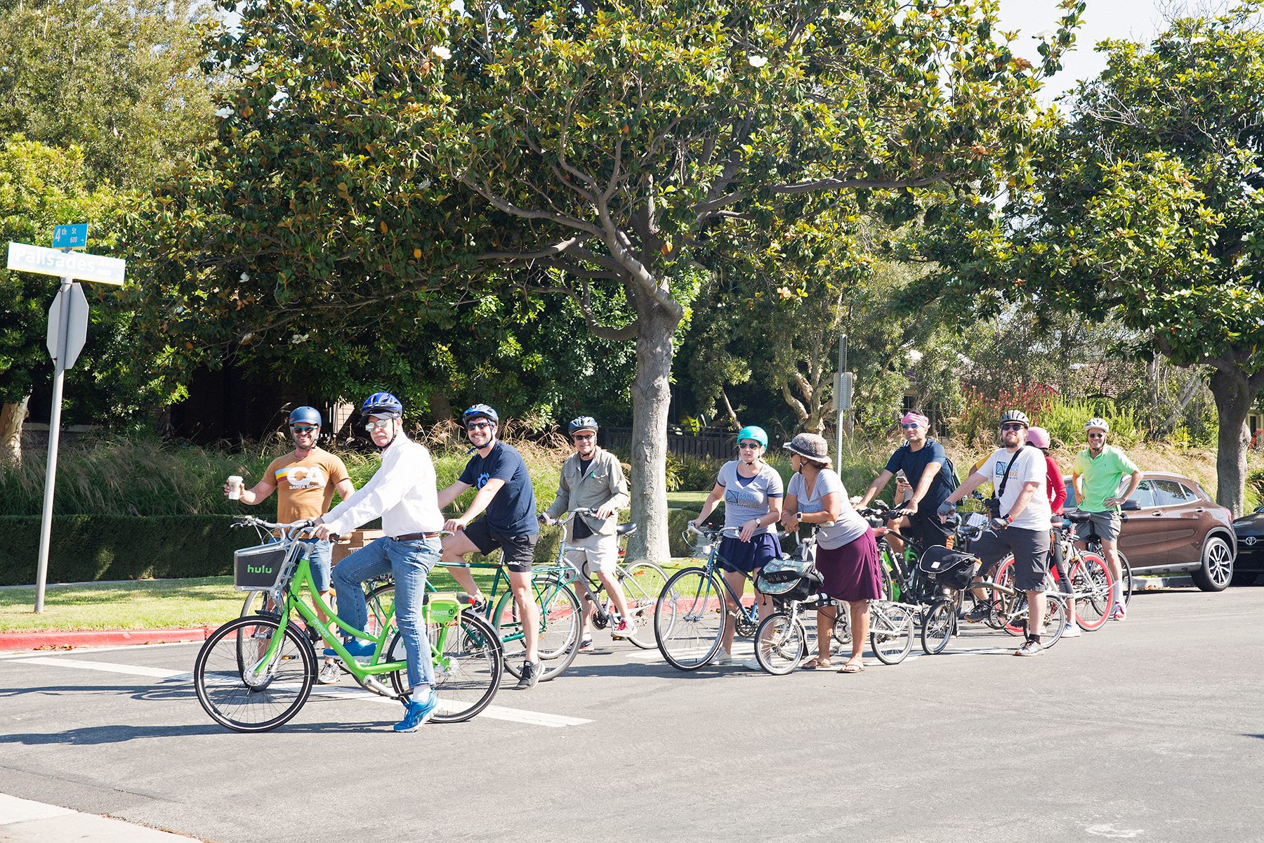 City Manager Rick Cole and a group exploring Santa Monica during one of Ted's rides.